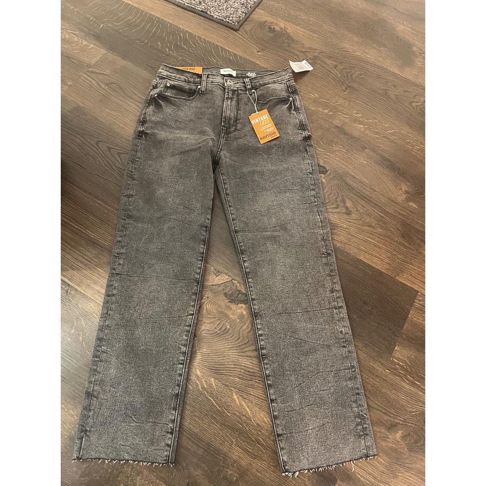Kensie Jeans The Allie High Rise Slim Straight Grey‎ Acid Wash Raw Hem 6/28 NEW
